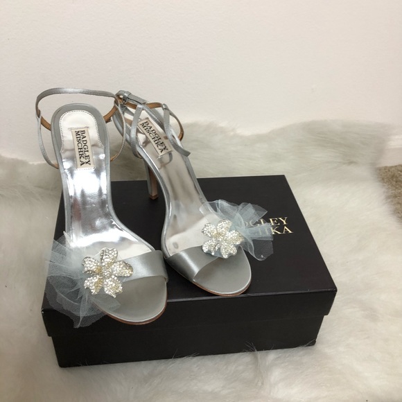 Badgley Mischka Rafaela Evening Flower Mesh Heels - Picture 2 of 10